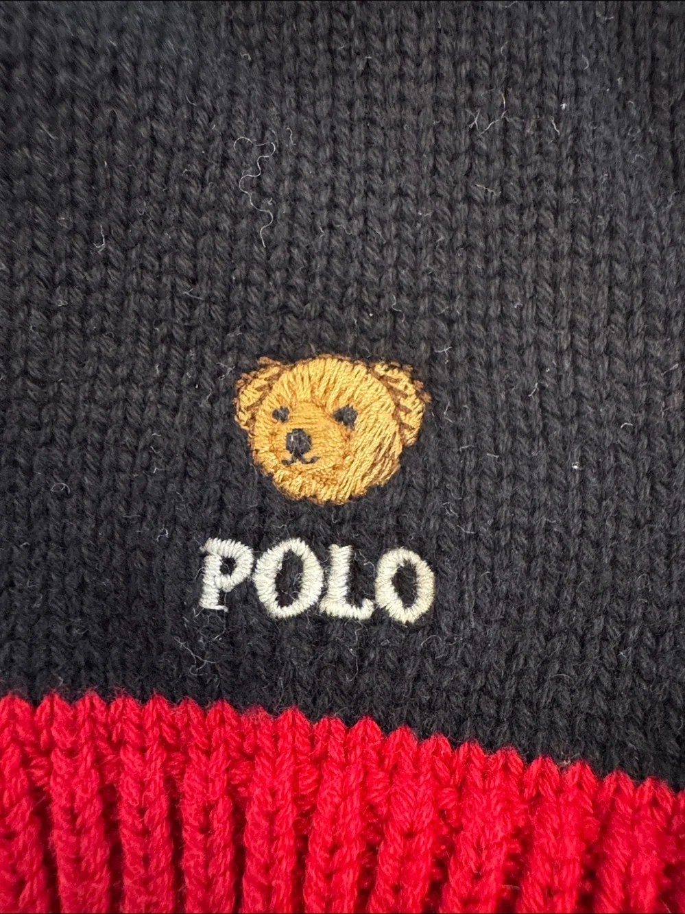 Polo by Ralph Lauren Black Knit Kids Gloves with Polo Bear and Stripe Cuff